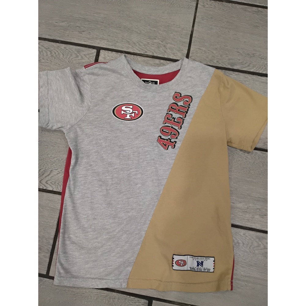 NFL Team Apparel San Francisco 49ers Kids Colorblock T-Shirt Grey Gold Red 10-12